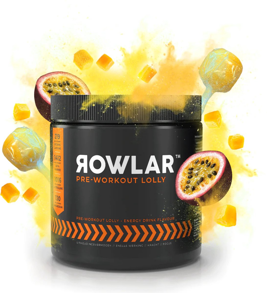 Goedkoopste ROWLAR Pre-Workout Lolly's - 25 Stuks - Mango-Passievrucht - Fitness supplementen