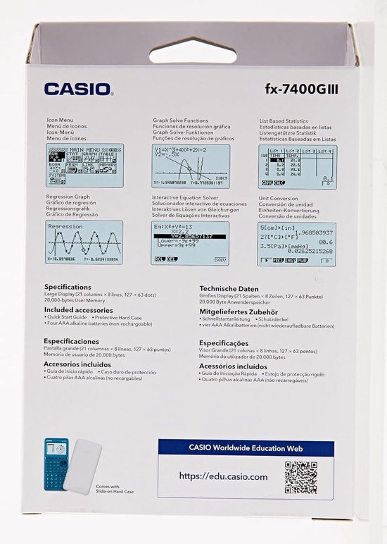 Gr Rekenmachine Grafische rekenmachine - Cyaan display - FX-7400GIII - Batterijvoeding ...