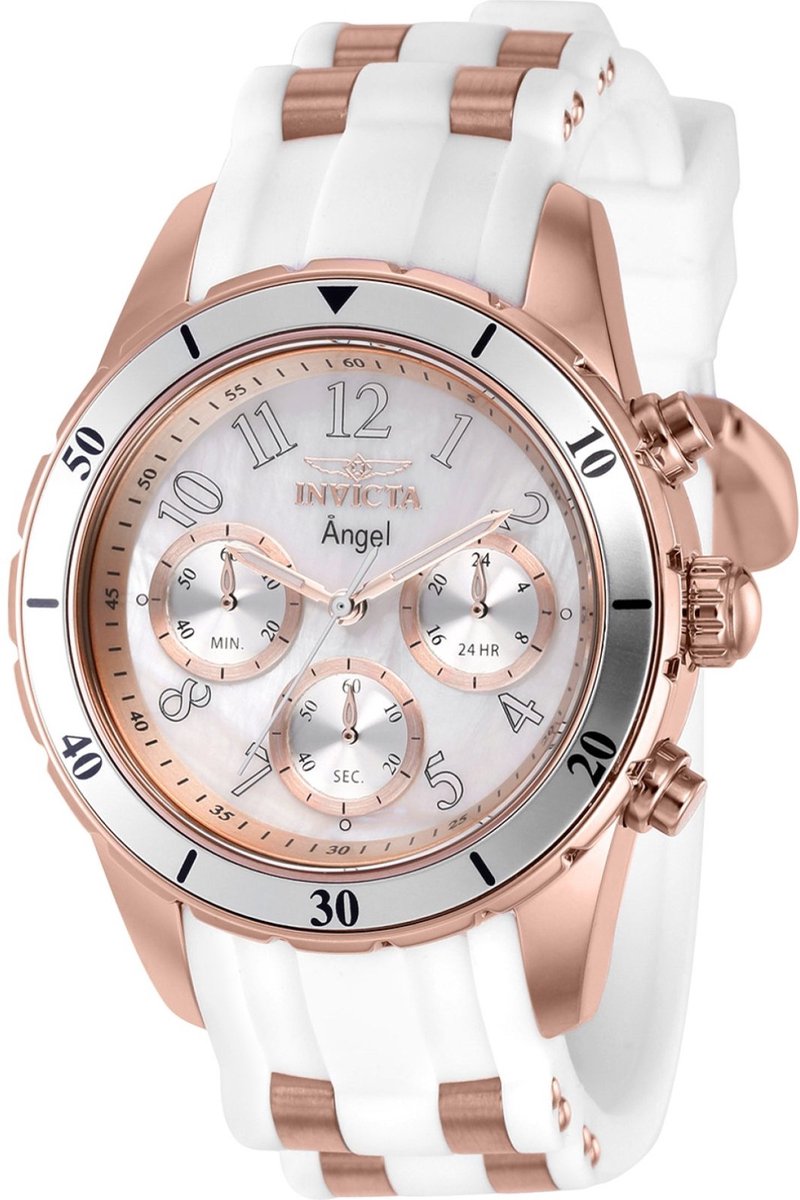 Invicta Angel 38755 Dames Horloge - Waterdicht - Analoog - Quartz Uurwerk - Roestvrij Staal met witte Wijzerplaat - 40mm