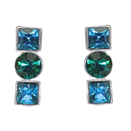 Behave - Boucles d'oreilles - Clou d'oreille en Argent Sterling 925 - Allongé avec Pierre de Glas Blauw Petrol - 1,6 cm de long et 0 cm