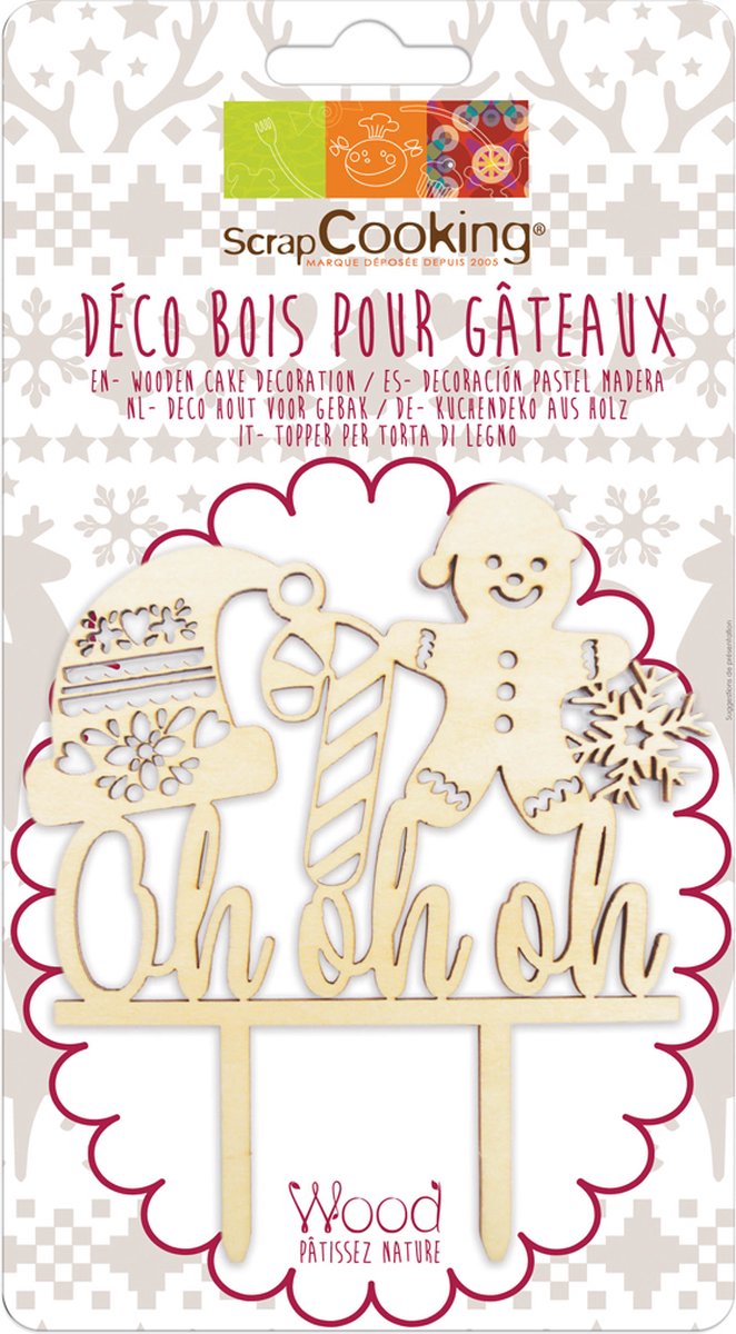 Scrapcooking Taarttopper Hout - Oh Oh Oh - 13 x 8. 9 x 0. 2 cm