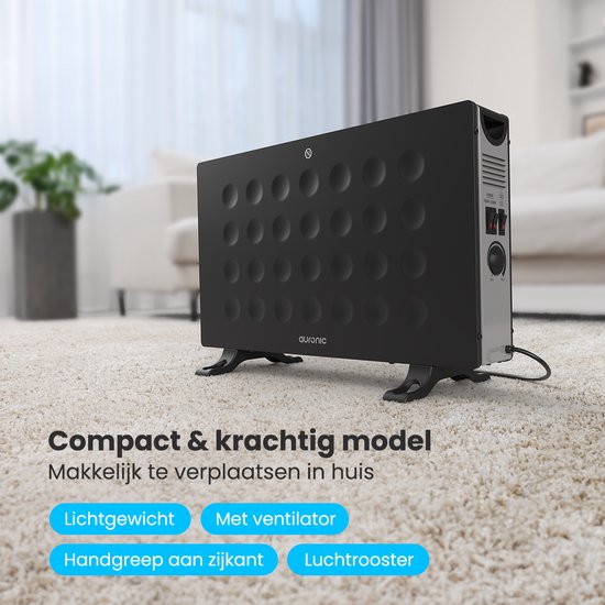 Auronic Convectorkachel - 2000W - Ingebouwde Ventilator - Elektrische Kachel - Heater - Zwart
