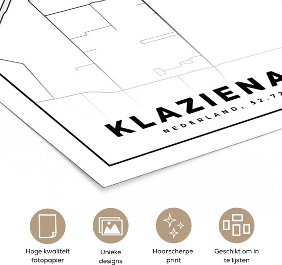 Poster Carte - Klazienaveen - Zwart - Wit - 120x180 cm XXL