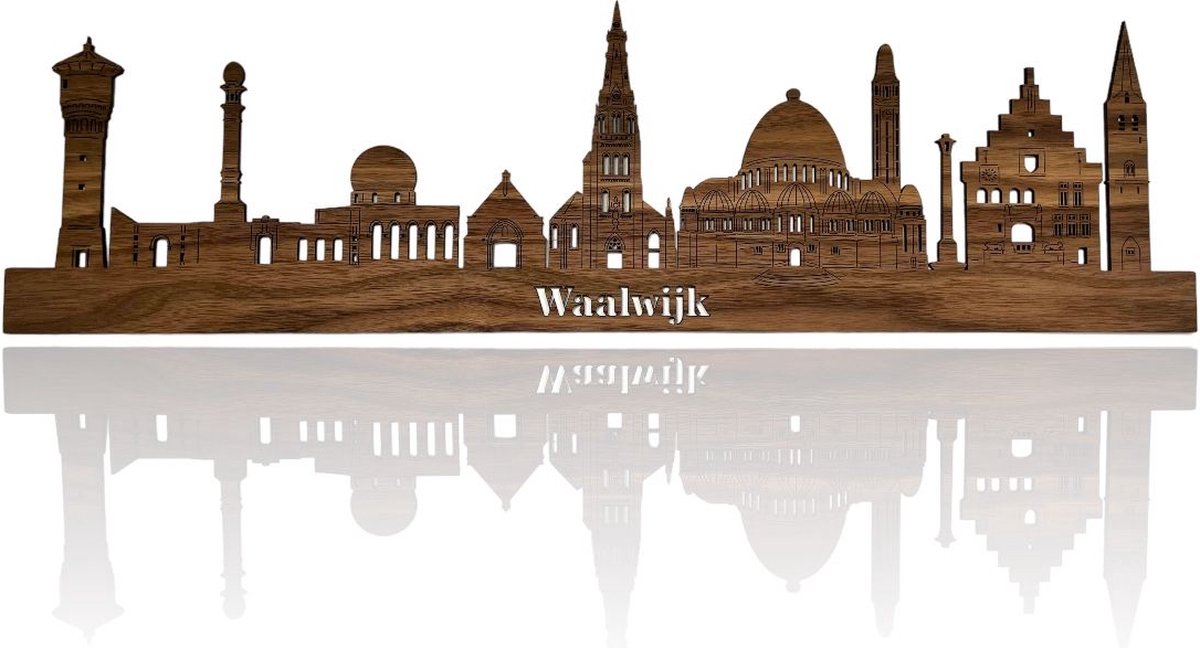 Skyline van Waalwijk - Notenhout - 110cm - Wanddecoratie van hout