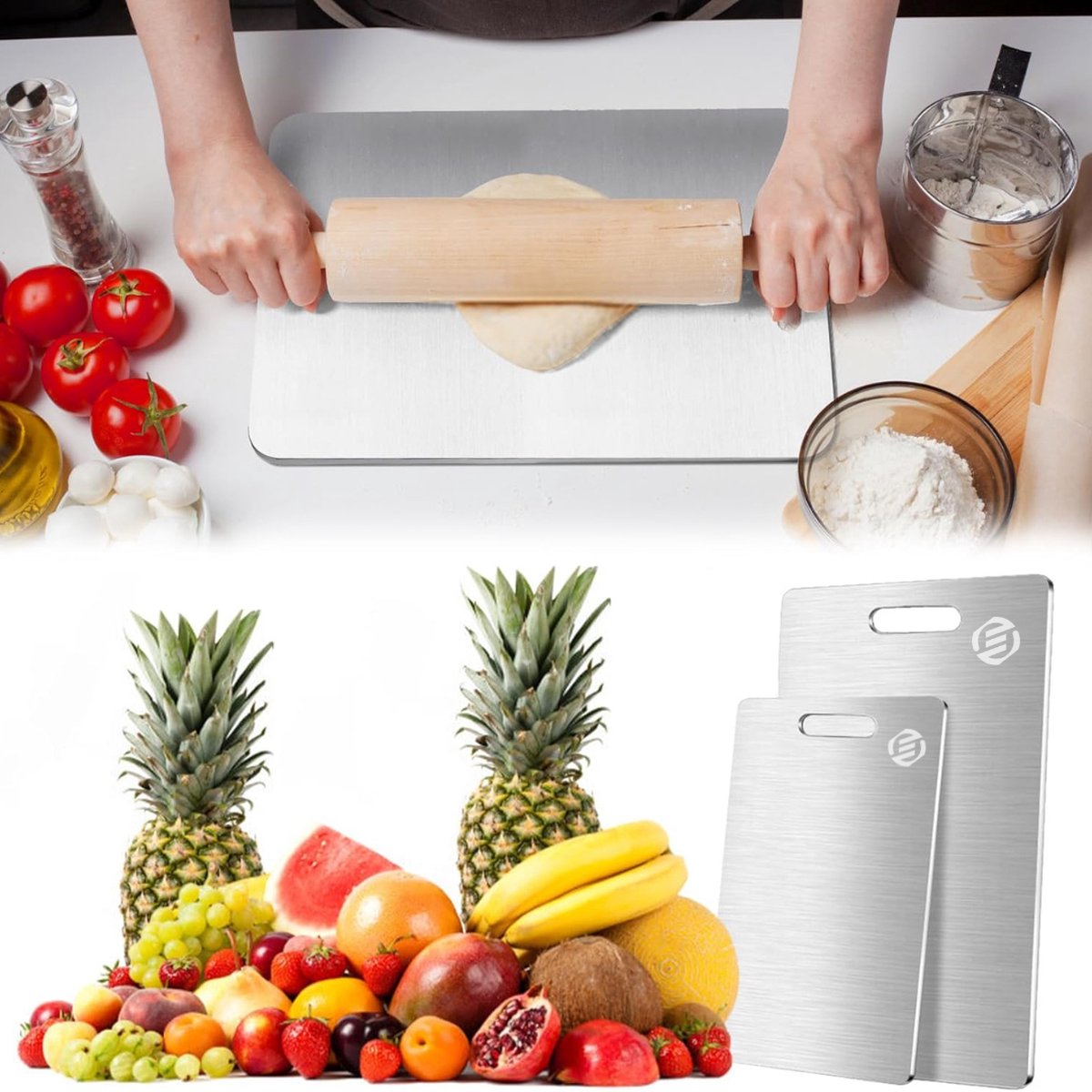 Equivera Titanium Snijplank - Geen Plastic - Geen Geurtjes - Roestvrij - Cutting Board - Anti Bacterieel - Vaatwasserbestendig