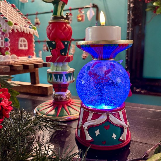 Viv! Boule à Noël de Noël avec Musique et LED + chandelier - Cirque Père Noël - rouge vert - 19 cm Résine / Rouge Multi