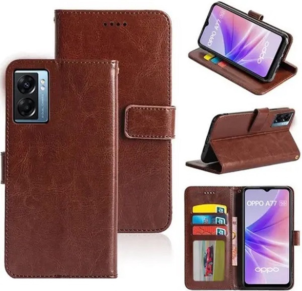 OPPO A77 Hoesje Met Pasjeshouder Bookcase Bruin