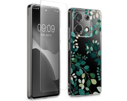 kwmobile telefoonhoesje geschikt voor Xiaomi Redmi Note 13 Pro 5G / Poco X6 5G hoes - Telefoonhoesje voor smartphone - Telefoon cover - Met glazen schermbeschermer - Voorjaarsblaadjes design