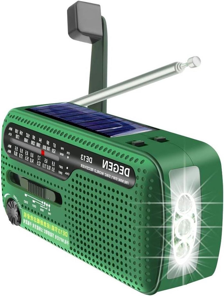 Noodradio Wind Up Radio - Cranked Solar FM AM SW Emergency Weer Radio Zaklamp SOS Alarm Oplaadbaar Groen Outdoor Gebruik