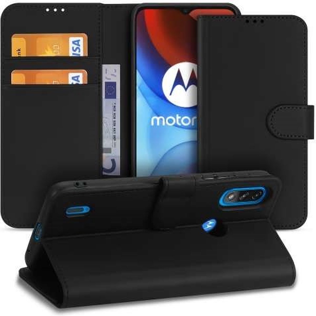 Motorola E7i Power Hoesje Met Pasjeshouder Bookcase Zwart