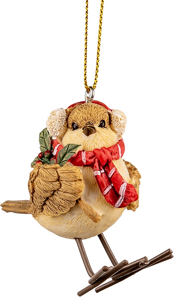Clayre & Eef Decoratie Hanger Vogel 5x3x7 cm Bruin Kunststof