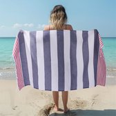 JEMIDI hamamdoek 180 x 100 cm - Sneldrogende sauna handdoek - 100% katoen - Als badlaken strandlaken picknickkleed of pareo - Rood en blauw gestreept