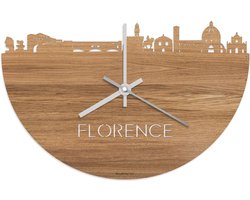 Skyline Klok Florence Eikenhout - Ø 40 cm - Stil uurwerk - Wanddecoratie - Meer steden beschikbaar - Woonkamer idee - Woondecoratie - City Art - Steden kunst - Cadeau voor hem - Cadeau voor haar - Jubileum - Trouwerij - Housewarming - WoodWideCities