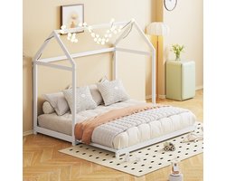 Gutent Uitschuifbaar Kinderbed, Wit (Zonder matras), bedbank 90/180 x 190 cm, huisstijl, massief houten bedframe, eenpersoonsbed met lattenbodem, logeerbed