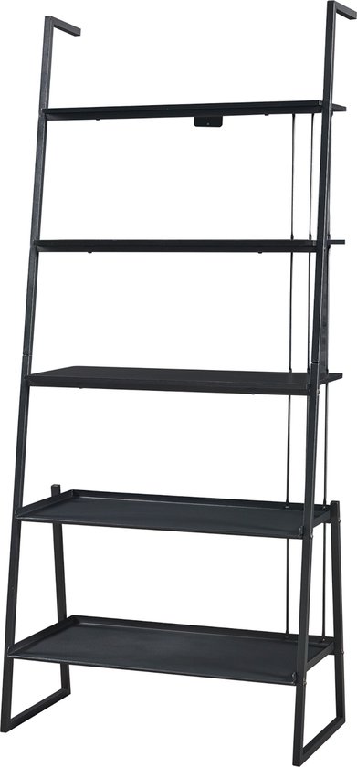 Allecta - Industriële Doe-het-zelf Boekenkast Met Ladderplank Verticaal Staand Rek Stabiel Metalen Frame Donkerbruin Thuiskantoor Woonkamer