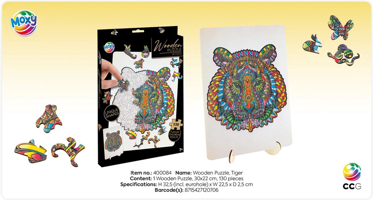 Houten Puzzel 6pcs - Dierenpuzzels voor Kinderen en Volwassenen - Olifant, Uil, Leeuw, Eenhoorn, Schildpad, Tijger - Unieke Puzzelstukjes - Ideaal Cadeau — afbeelding 10