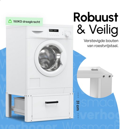 Bodo® - Wasmachine Verhoger - Kast - Ombouw met Lade - Wit - 63x54x31cm