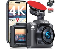 Dashcam 4K voor de auto met GPS, wifi en nachtzicht - Dual Lens, 32GB Kaart, Parkeerbewaking en G-sensor