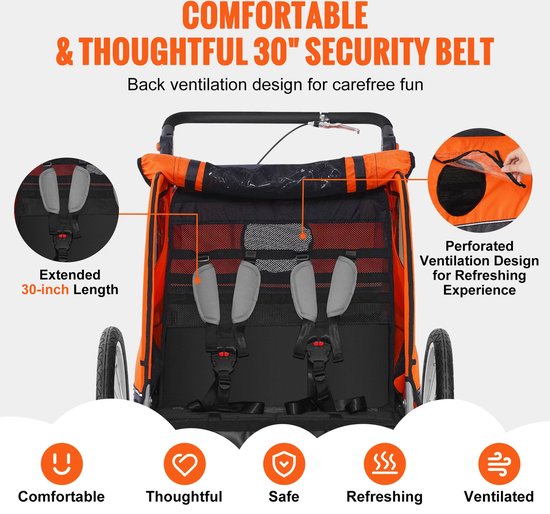 Betaalbare Goederen® Aanhanger Fiets - Fietskar - Fietskar Voor Kinderen - Kinderfietskar - Fiets Aanhanger - Dubbelzits Drager - Opvouwbaar van Beta — afbeelding 2