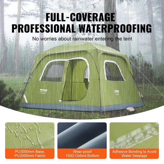 Carlovo Tent - Kampeertent - Tenten - Camping - Waterdichte Familietent - Kamperen - Directe Opzet - Max 6 Personen - Groen van Carlovo — afbeelding 3