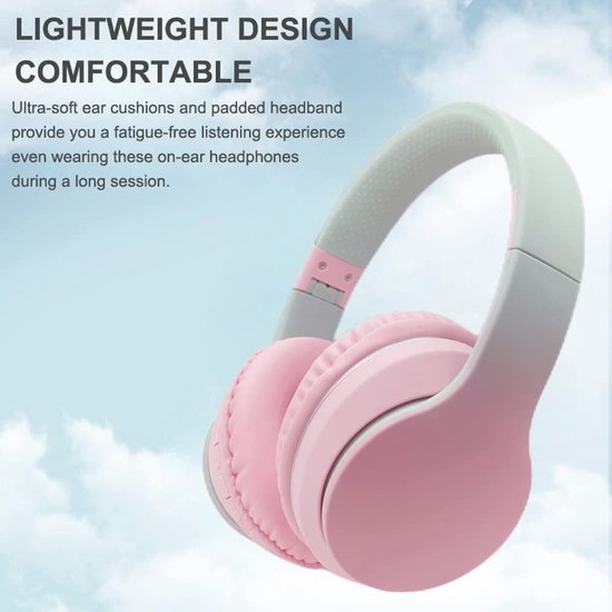 Draadloze Bluetooth koptelefoon voor kinderen met microfoon - Opvouwbare stereo headset voor reizen en school (Roze) van PowerLocus — afbeelding 4