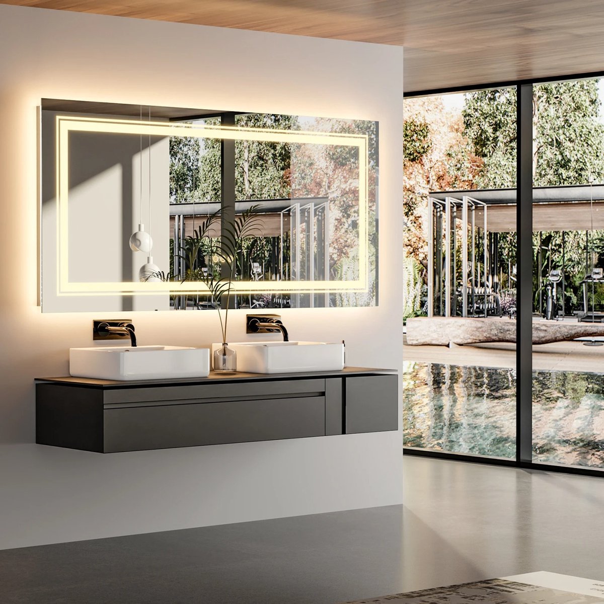 Mygroot - Led Badkamerspiegel - 1000 X 60 mm - Met Voor - En Achtergrondverlichting - Traploze Dimbaarheid - Muurspiegels Met Anti-Mist - Met geheugen.