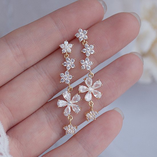 Boucles d'oreilles pendantes - Fleurs - Pierres - Boucles d'oreilles longues