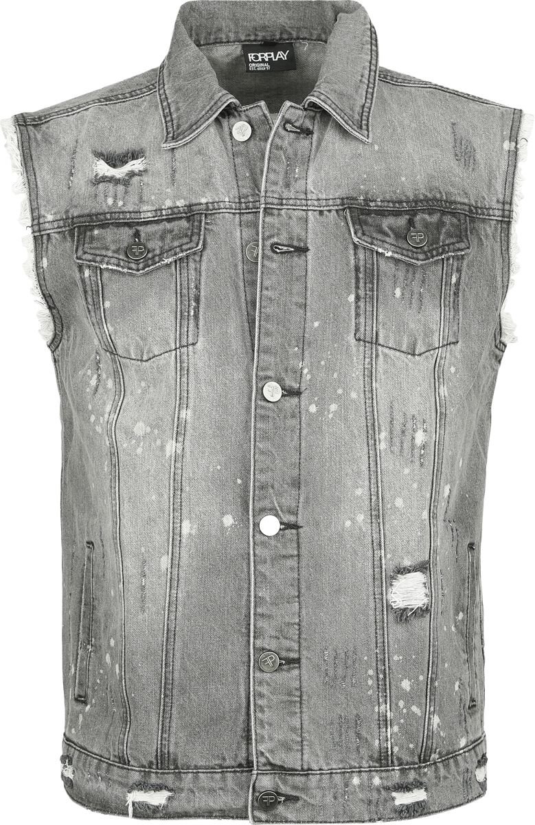 Forplay Destroyed Washed Denim Vest Heren Bodywarmer - grijs - M