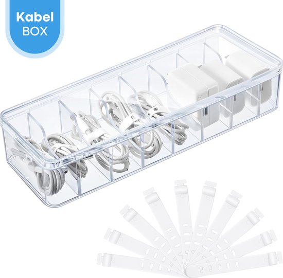 FOXLY® Kabel Organiser Transparant - Kabelbox - Kabelhouder - Kabeldoos - Kabel Management - Incl. 10 kabelbinders