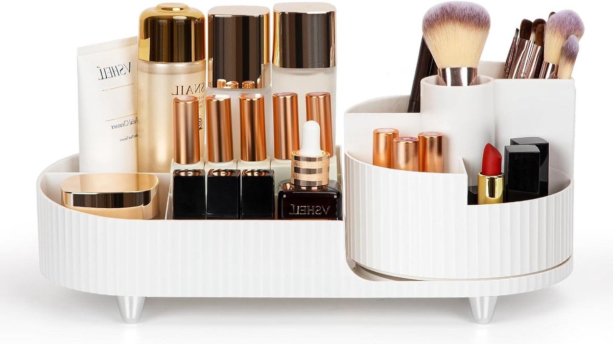 Goedkoopste 360 graden draaibare make-up cosmetica-organizer voor badkamer en slaapkamer - multifunctionele opslag wit make up tafel