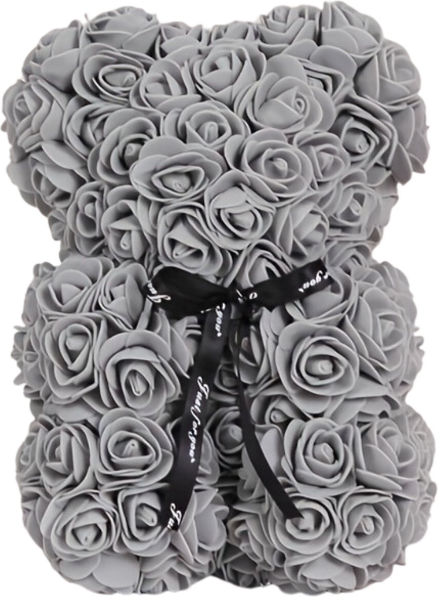 Bovista Rozen Beertje - Valentijn Cadeautje Voor Haar & Hem - Rose Bear - Rozen Beer - Teddy - Vrouw - Grijs