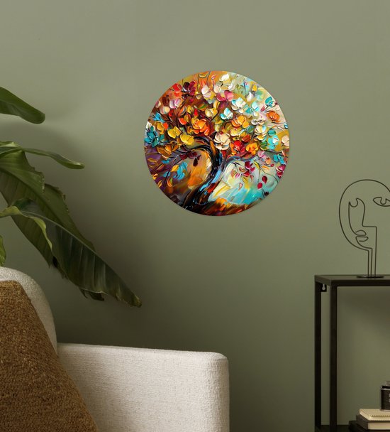 WallCircle® - Papier peint cercle 30x30 cm - Stickers muraux Arbre - Abstrait - Coloré - Fleurs - Cercle mural salon - Cercle mural chambre - Décoration de chambre autocollante - Accessoires de Décoration murale