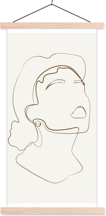 Posterhanger incl. Poster 90x180 cm - Schoolplaat - Vrouwen - Line art - Minimalisme - Textielposter - Blanke latten