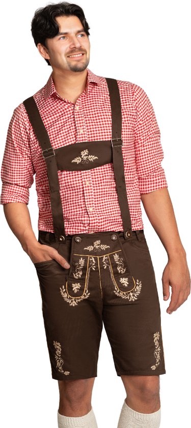 Tannhauser Korte Lederhosen Man Alpenclassic Oktoberfest Heren Lederhosen Man Carnavalskleding Heren Carnaval - Katoen - Bruin - Maat L