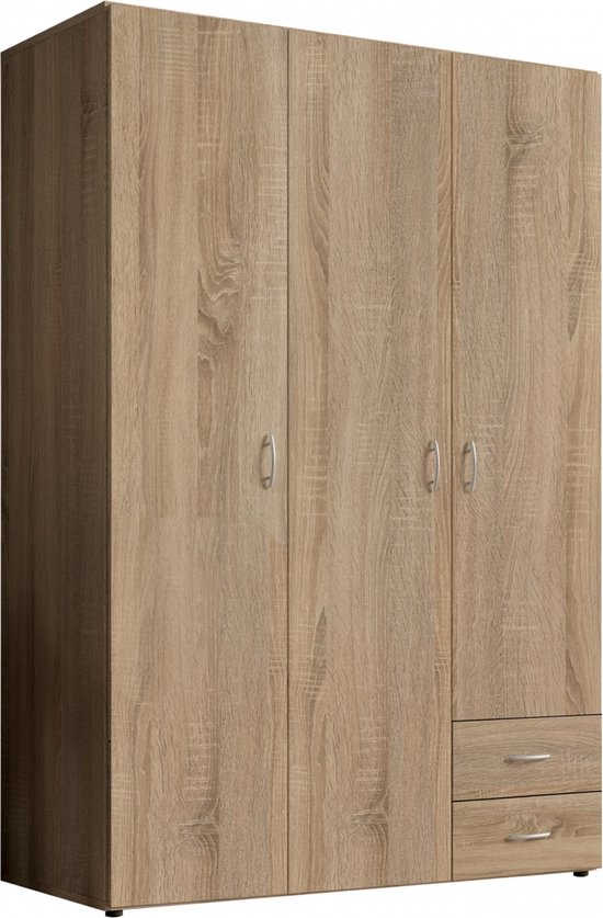 Kledingkast Baarlo - Kledingkast Slaapkamer - Eiken - Opbergkast met Deuren - 120x176x52 cm (BxHxD) - 3 Legplanken, 1 Roede & 2 Lades