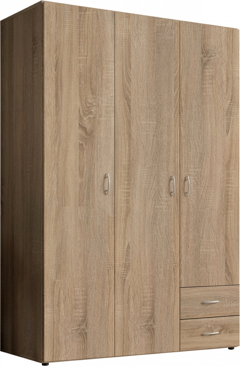Kledingkast Baarlo - Kledingkast Slaapkamer - Eiken - Opbergkast met Deuren - 120x176x52 cm (BxHxD) - 3 Legplanken, 1 Roede & 2 Lades