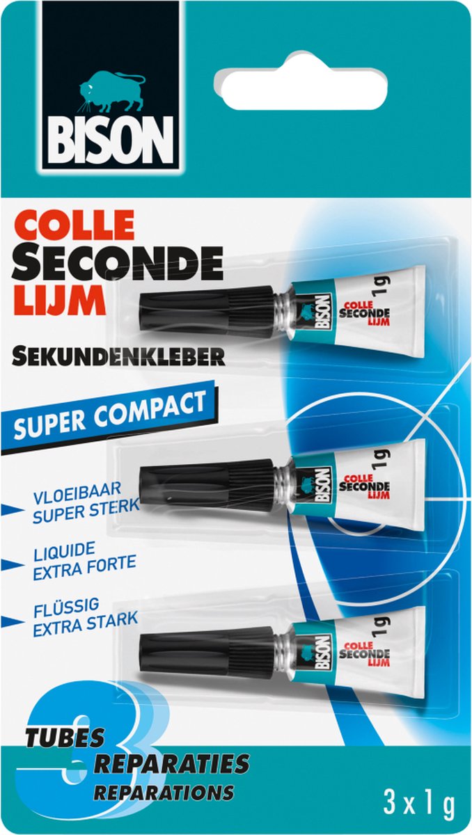 Bison Secondelijm Vloeibaar Mini's 3 x 1g, sterke secondelijm, speciale min verpakking, vaatwasser bestendig, water resistent, voor iedere reparatie in en om het huis — afbeelding 7