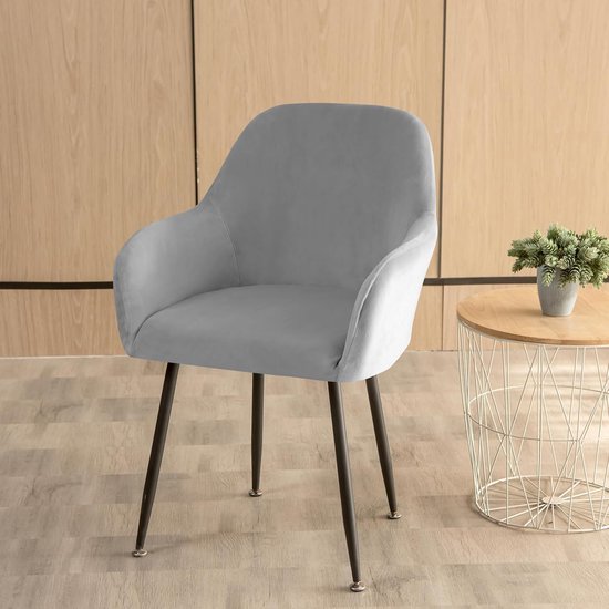 Stoelhoes, fluweel, stretch, set van 2, 4, 6, gebogen stoelhoezen, rugleuning met armleuning, afneembaar, eetkamerstoelen, moderne bureauhoes, stoelbeschermer, donkergrijs, 2 stuks