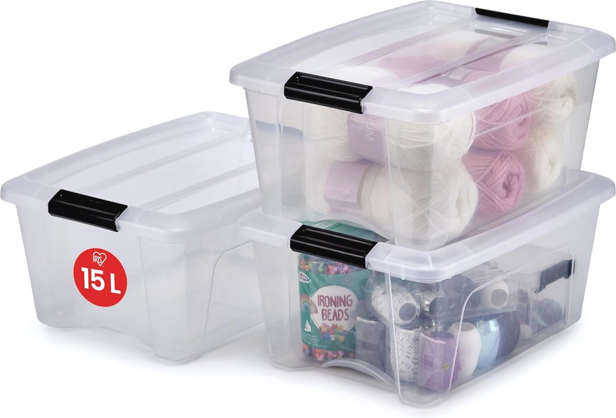 Goedkoopste Transparante kunststof opbergdozen set van 3 - 15L, perfect voor kantoor en thuis