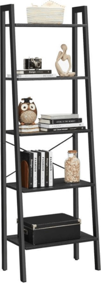 MAZAZU Boekenkast - Ladderkast met 5 Planken - Industrieel Boekenrek - 56x34,5x171,5 cm - Zwart