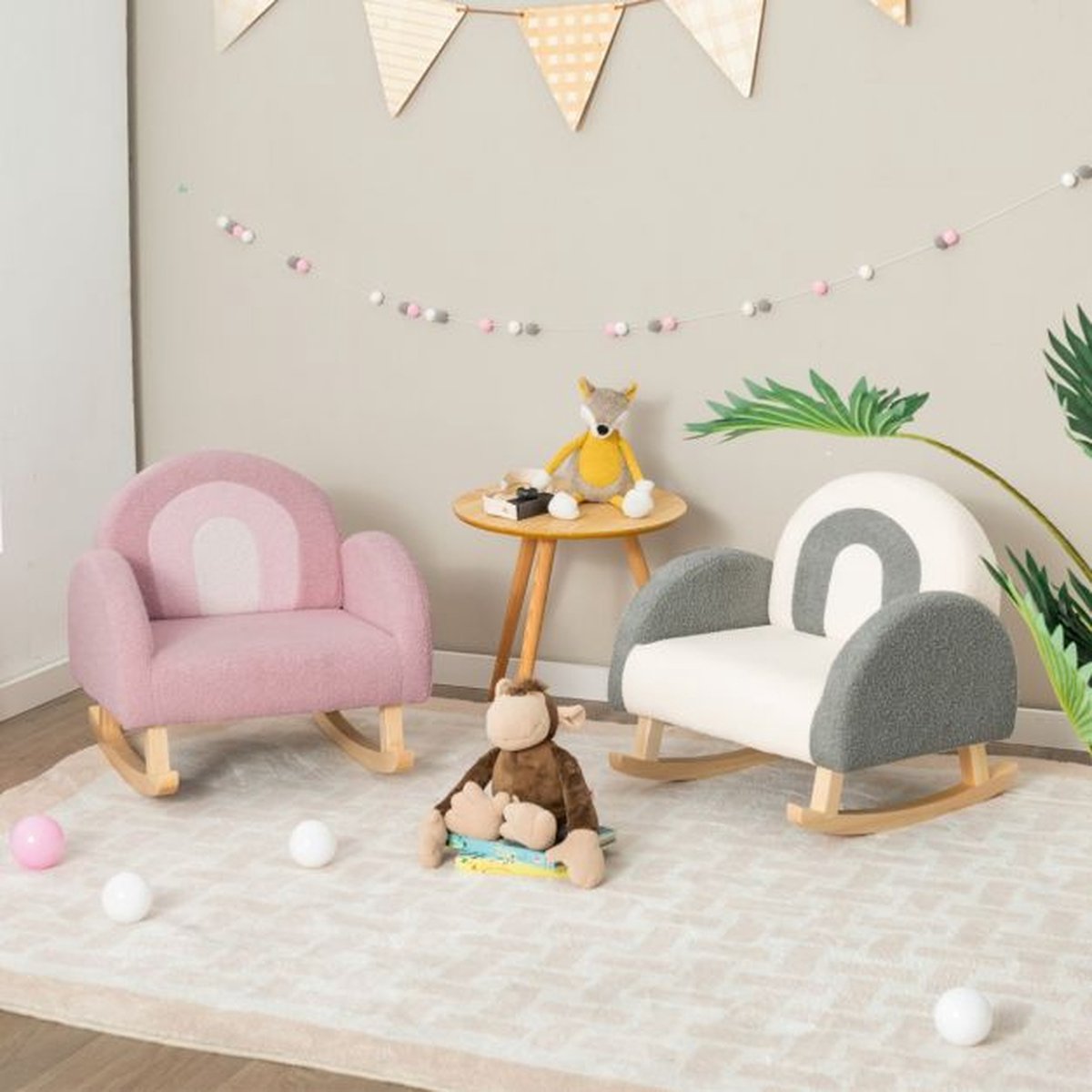 Trendmix Kinderschommelstoel Teddy Grijs – Schommelstoel Kind 3-5 Jaar – Ergonomisch & Zacht – Houten Onderstel – 50,8 × 49,5 × 50,8 cm — afbeelding 5
