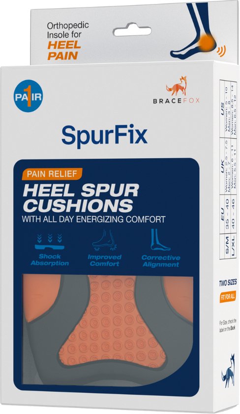 Bracefox® Hielspoor zooltjes ‘SpurFix’ | Hielspoor inlegzolen | Hakverhoger | Per Paar | Orthopedische Gel Hielkussens | Plantar Fasciitis | Gel zooltjes | Mannen & Vrouwen | Maat 35-40