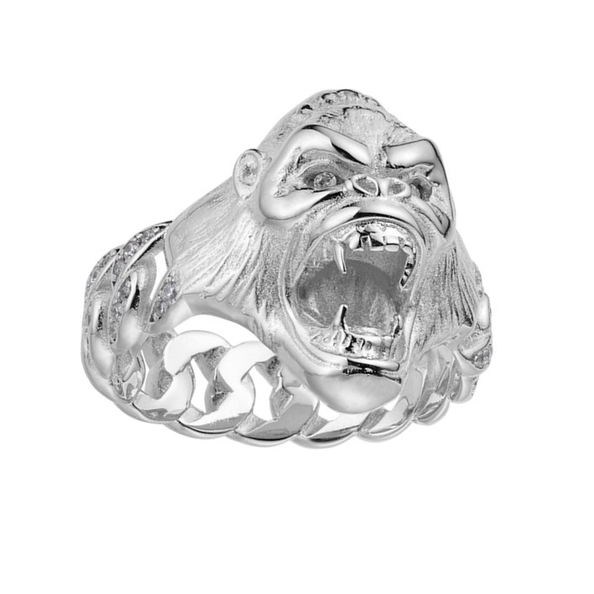 Juwelier Zwartevalk zilveren (gerhodineerd) gorilla ring met zirkonia - 21.302/18¼