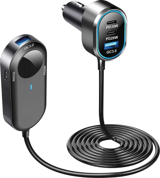 100W Autolader USB C - Auto Lader USB Adapter - Snellader Geschikt voor Oplader USB C iPhone 12, 13, 14, 15, 16, Samsung A55, A15, S24, iPad 2022, Air, Pro en Samsung Tablet S9 Plus - Sigarettenaansteker - Ondersteund Snelladen - Ingebouwde Hub