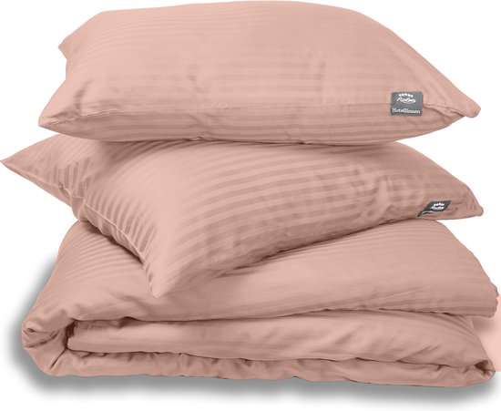 Housse de Couette Hotel - Housse de Couette Hôtel Lin - Satin de Katoen Rose 240x200/220 + 2 taies d'oreiller 60x70 cm - Parma Broderie Premium - Satin de Katoen - Housse de Couette Hotel