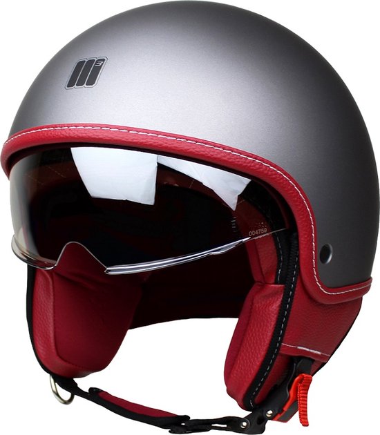 Casque Moto Jet Vintage - Homologué ECE, Visière Incluse - Pour Scooter, Cyclomoteur, Hommes Et Femmes (tour De Tête 55-60 Cm)