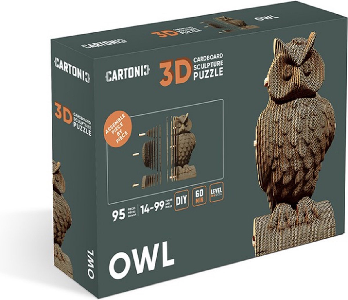 CARTONIC- Owl- 3D Puzzel-Speelgoed- Puzzel-DIY- Creatief- Karton- Kinderen en volwassen- 3D- puzzel- Uil