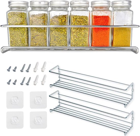 Metal Spice Rack Organiser - Set of 2, No Drilling Required - Wall ...