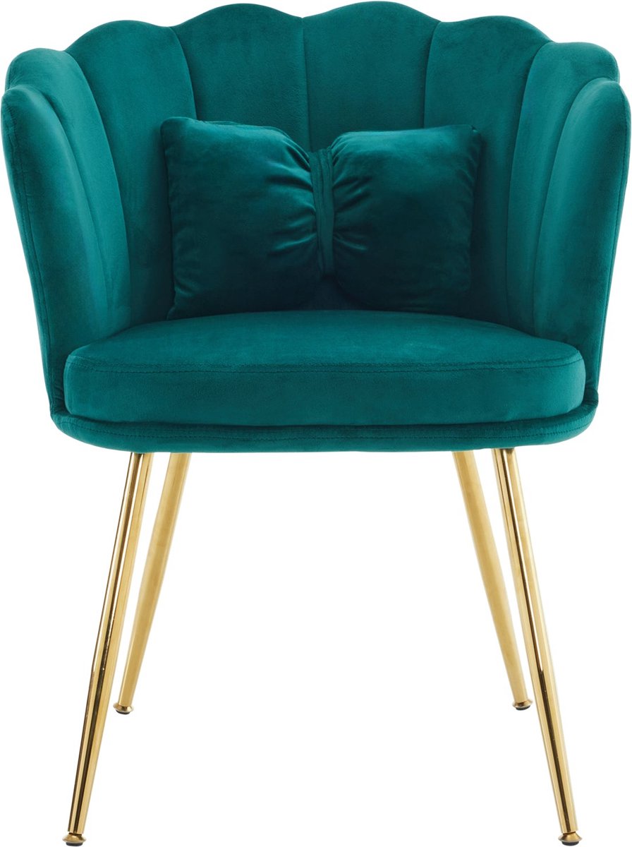 Merax Set van 4 Moderne Fluwelen Stoelen met Bladeren - Design en Goudkleurige Poten – Luxe Comfortabele Stoelen voor Woonkamer - Slaapkamer en Eetkamer – Groen