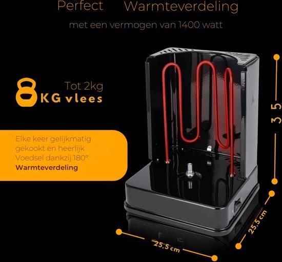 DVG 3006 CB - Verticaal Multigrill - 1400 Watt Met Roterend Spit En Indicatielampje - Inclusief Accessoires - Zwart van Merkloos — afbeelding 3